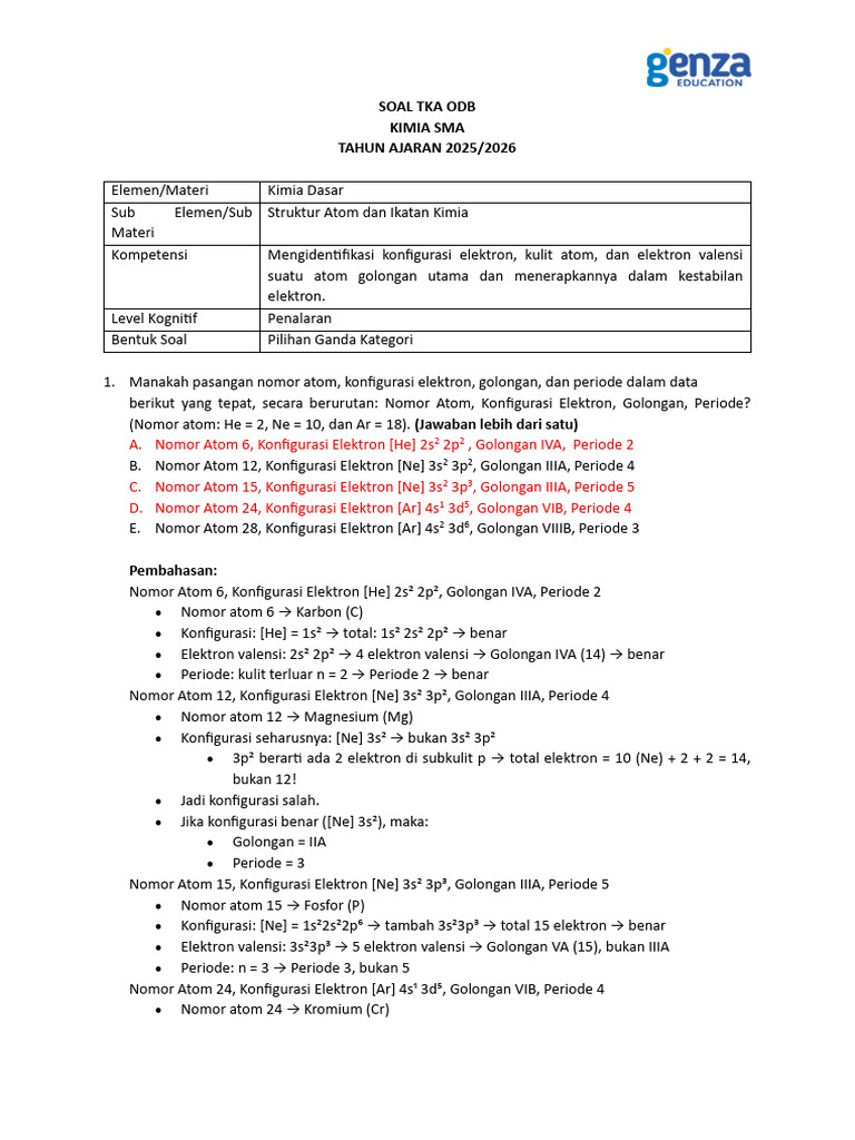 Soal TKA Kimia SMA 2025 2026 PDF