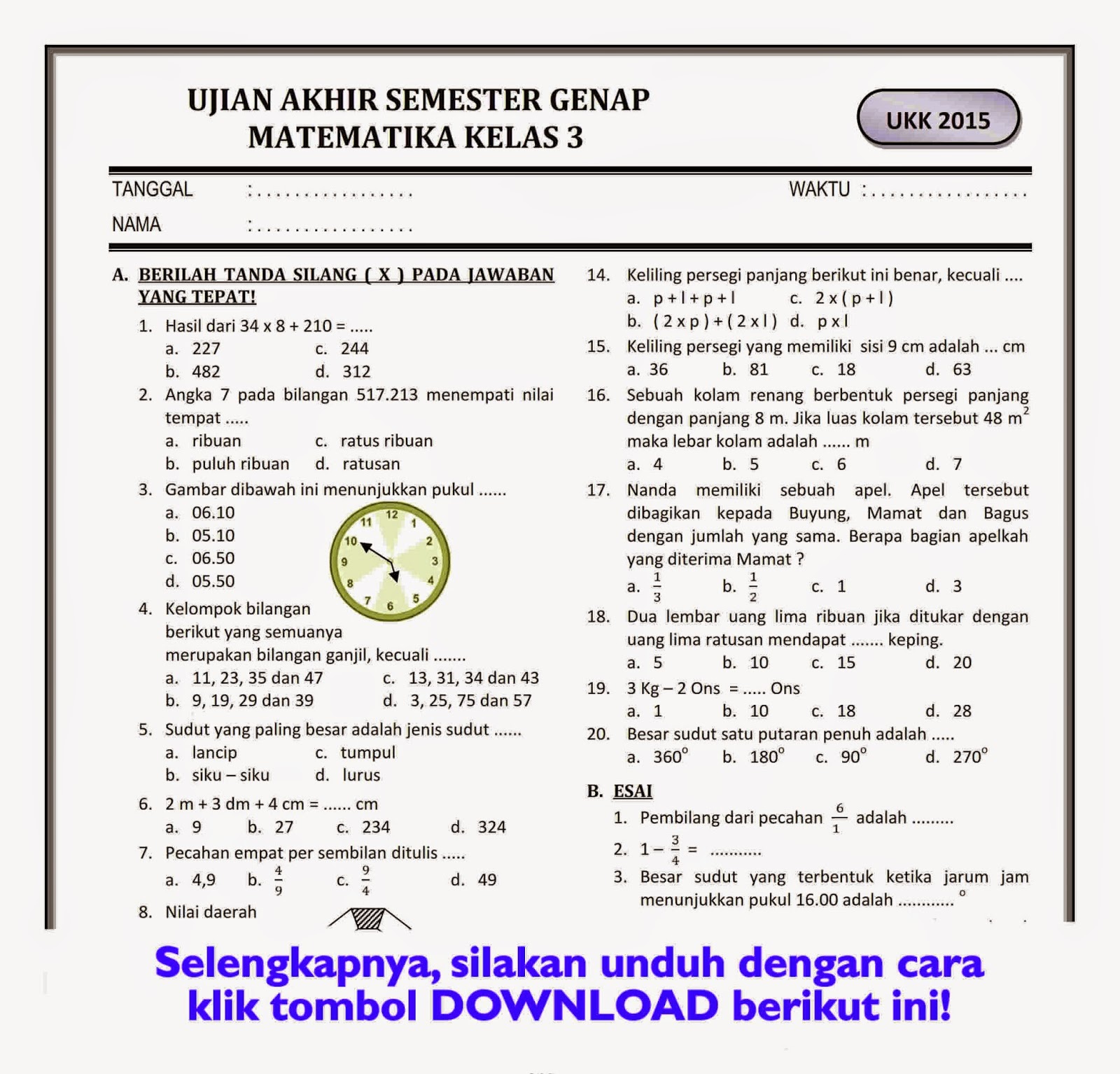 Menilik Kembali Ujian Semester 2 Kelas 3 SD Tahun 2019 Kumpulan Contoh Menilik Kembali Ujian Semester 2 Kelas 3 SD Tahun 2019 Kumpulan Contoh