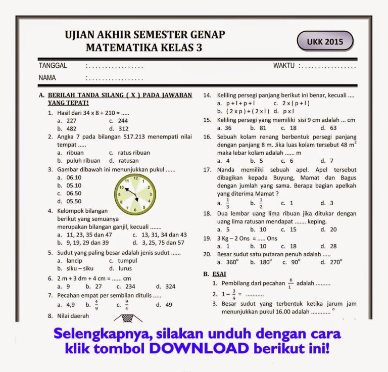 50 Contoh Soal dan Pembahasan Ujian SD Kelas 3 Terbaru Agar Anak Lulus Ujian dengan Nilai Sempurna