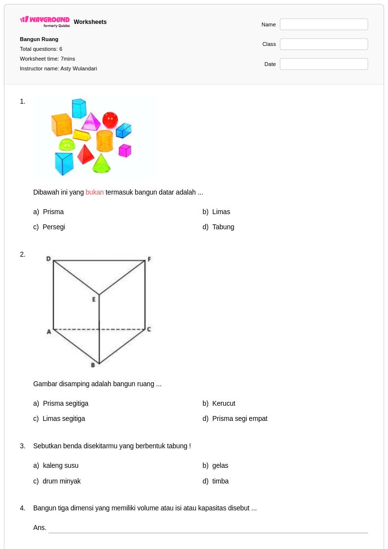 50 lembar kerja Gambar Tiga Dimensi untuk Kelas 3 di Wayground