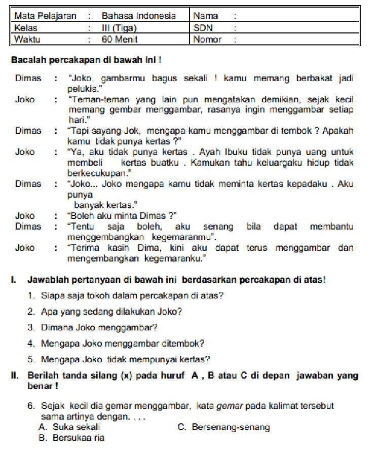 Ternyata Ini Rahasia Lulus Ujian dengan Contoh Soal dan Kunci Jawaban Bahasa Indonesia Kelas 3 SD Ternyata Ini Rahasia Lulus Ujian dengan Contoh Soal dan Kunci Jawaban Bahasa Indonesia Kelas 3 SD