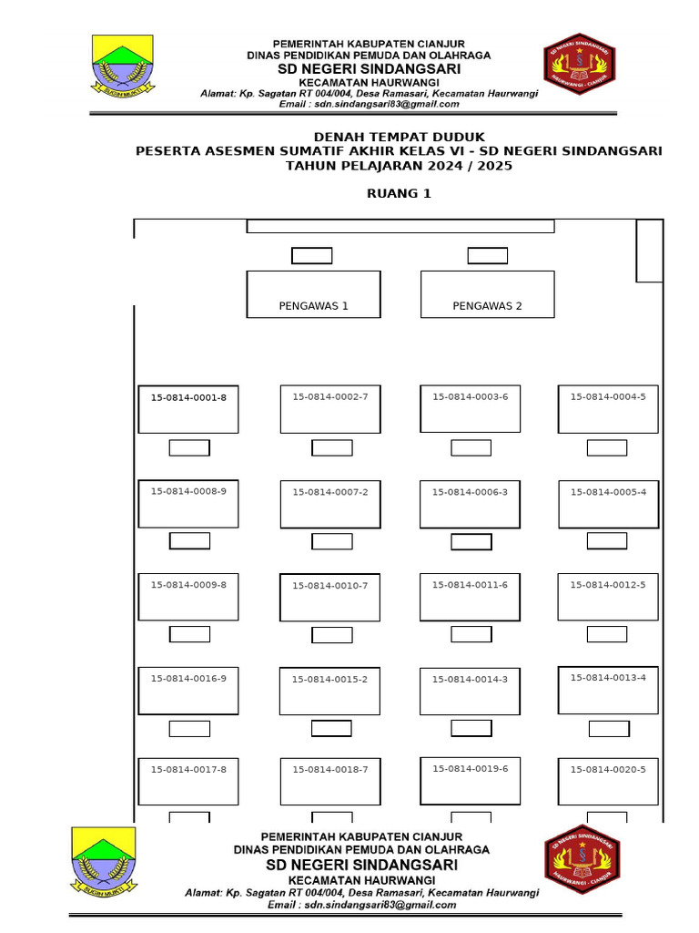 Denah Tempat Duduk Kelas VI SD 2024 PDF