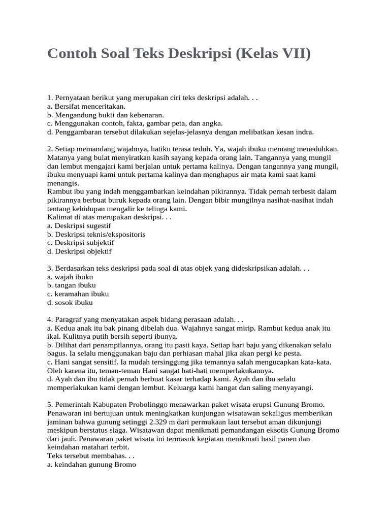 Soal Teks Deskripsi Kelas VII PDF Soal Teks Deskripsi Kelas VII PDF