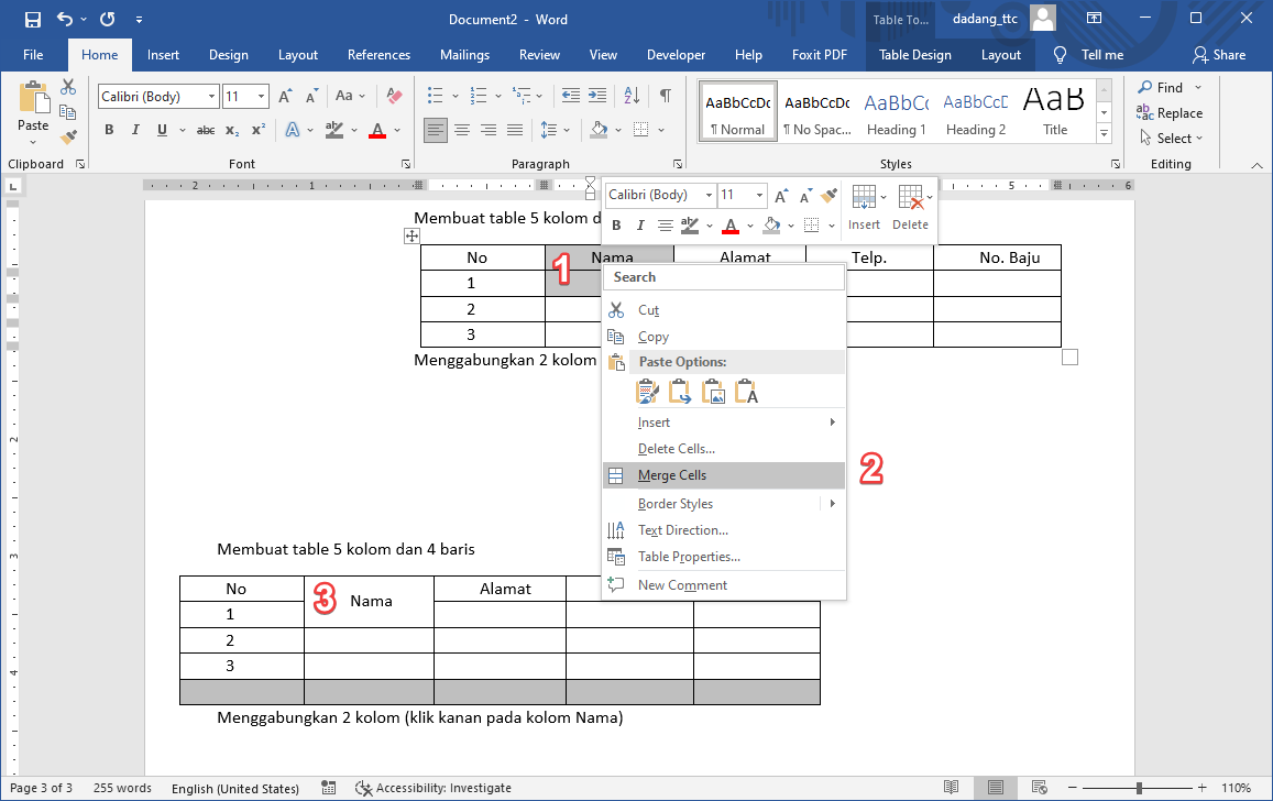 Cara Membuat Mengatur Tabel di Word Tutorial Pemula TTC Cara Membuat Mengatur Tabel di Word Tutorial Pemula TTC