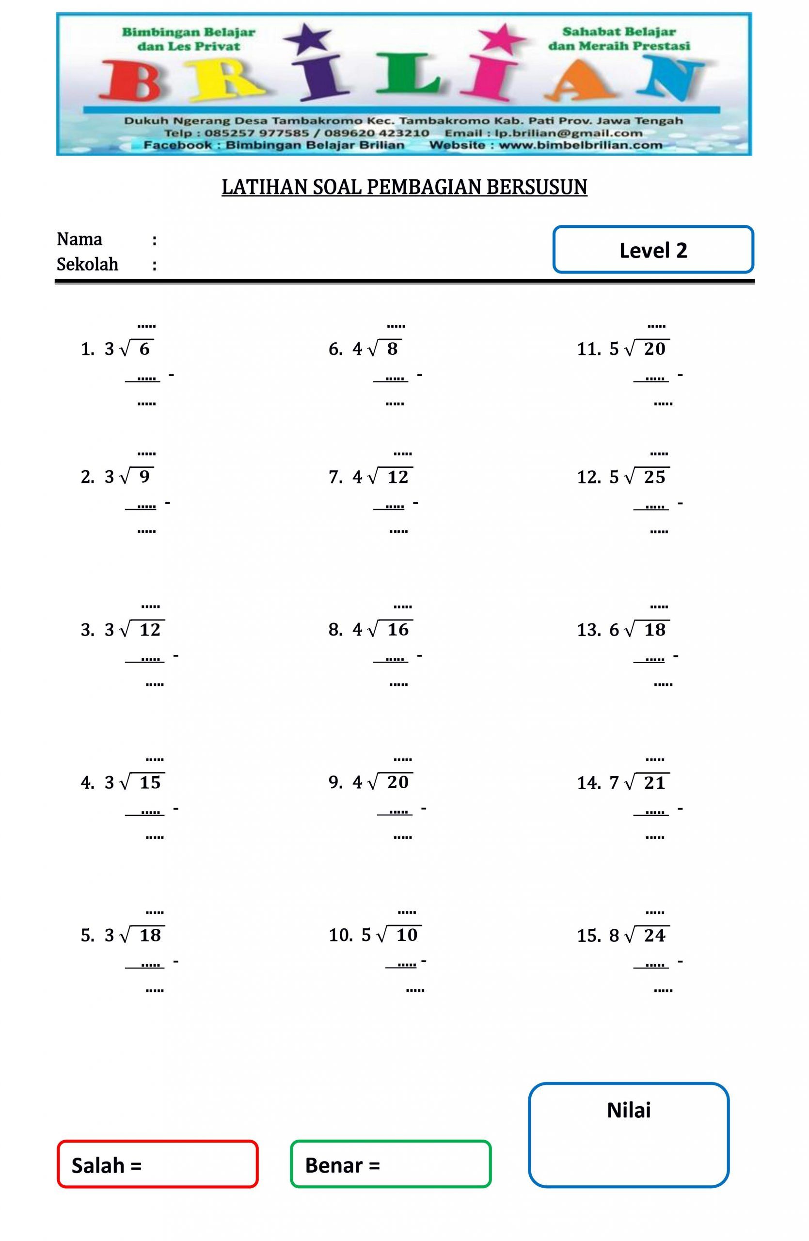 Latihan Soal Pembagian Bersusun Level 1 Sampai 3 Matematika kelas 4