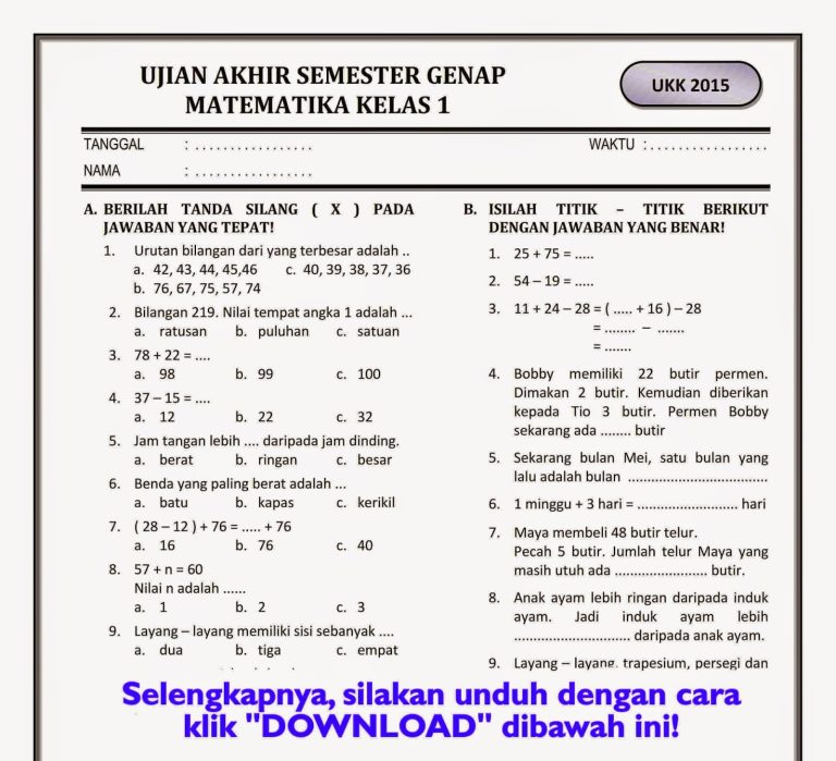 5 Contoh Soal UAS Semester 1 Kelas 4 Kurikulum 2013 yang Sering Muncul dan Wajib Dikuasai 5 Contoh Soal UAS Semester 1 Kelas 4 Kurikulum 2013 yang Sering Muncul dan Wajib Dikuasai