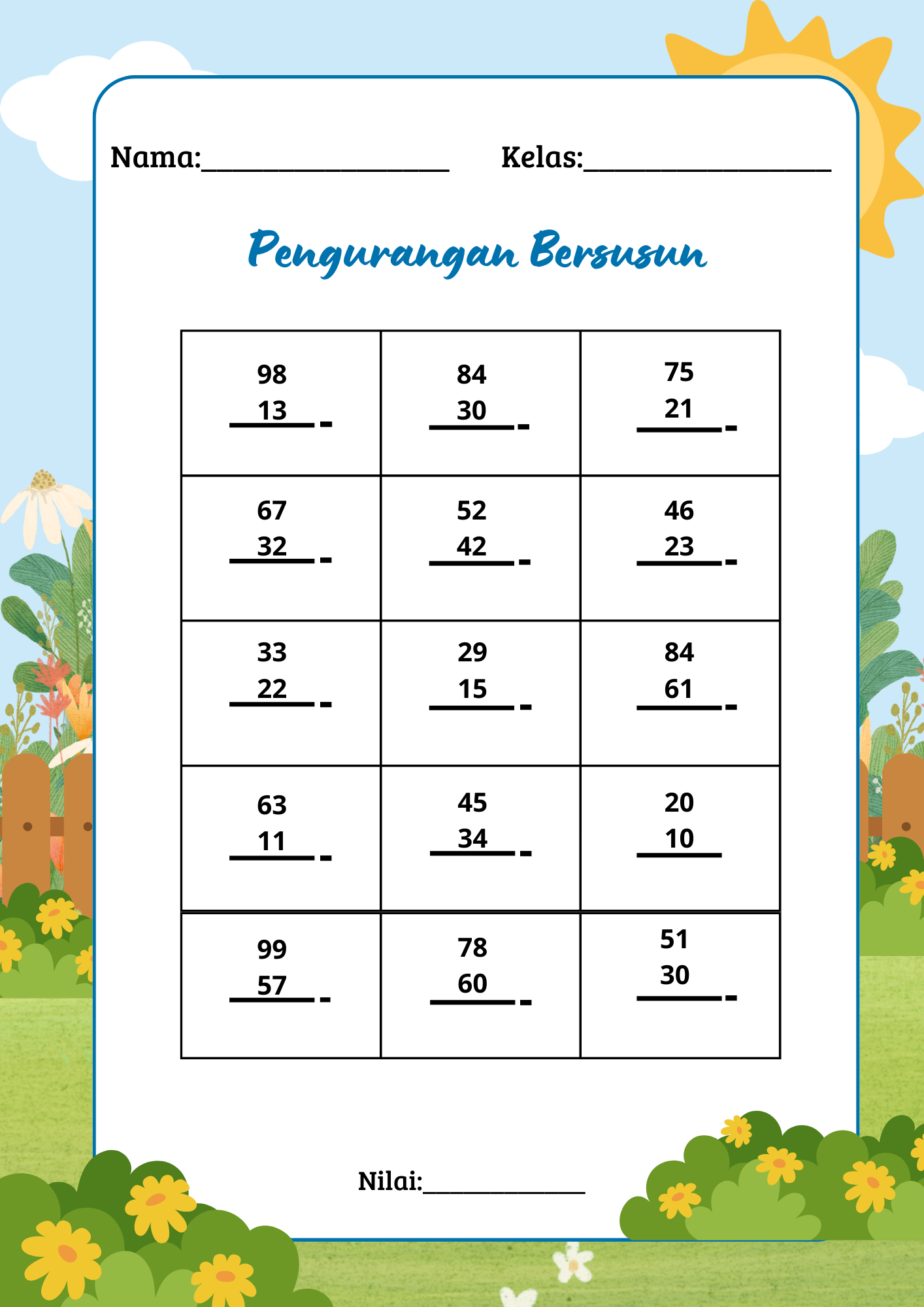 Pengurangan Pengurangan bersusun kelas 2 Latihan matematika kelas 1 Pengurangan Pengurangan bersusun kelas 2 Latihan matematika kelas 1