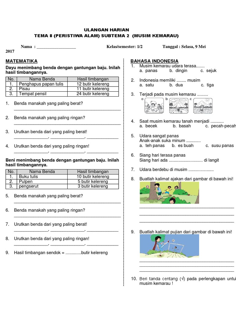 Soal Ulangan Harian Kelas 1 Tema 8 PDF Metode Bahan Ajar Soal Ulangan Harian Kelas 1 Tema 8 PDF Metode Bahan Ajar