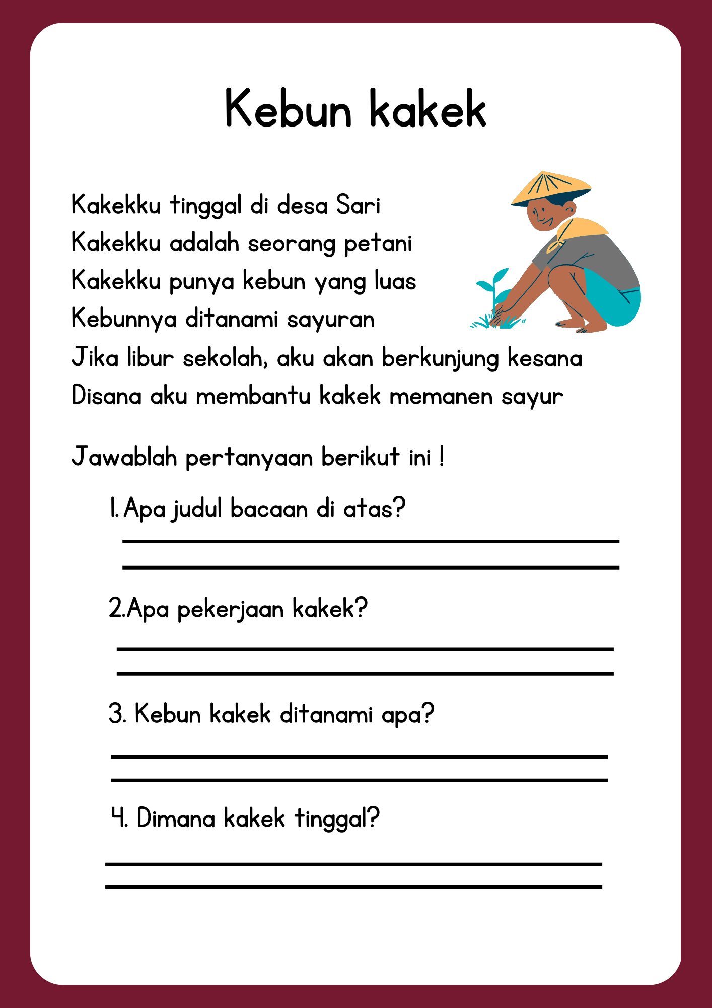 Terbukti! 7 contoh soal teks bacaan menjawab pertanyaan kelas 1 sd bikin anak cepat paham