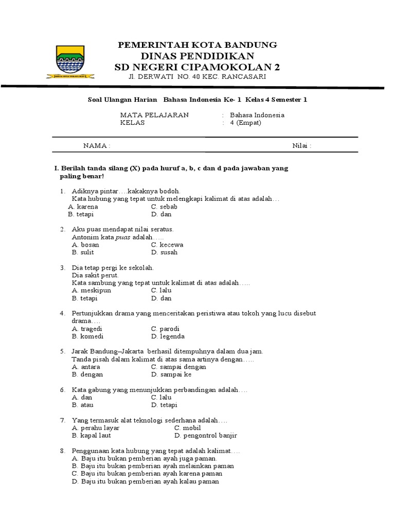 Soal Ulangan Bahasa Indonesia Kelas 3 Semester 1 - Piffle me
