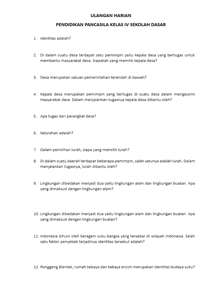 Ternyata Ini Dia Kumpulan Contoh Soal Ulangan Harian Tema 1 Kelas 4 SD yang Wajib Dikuasai Siswa Sebelum Terlambat