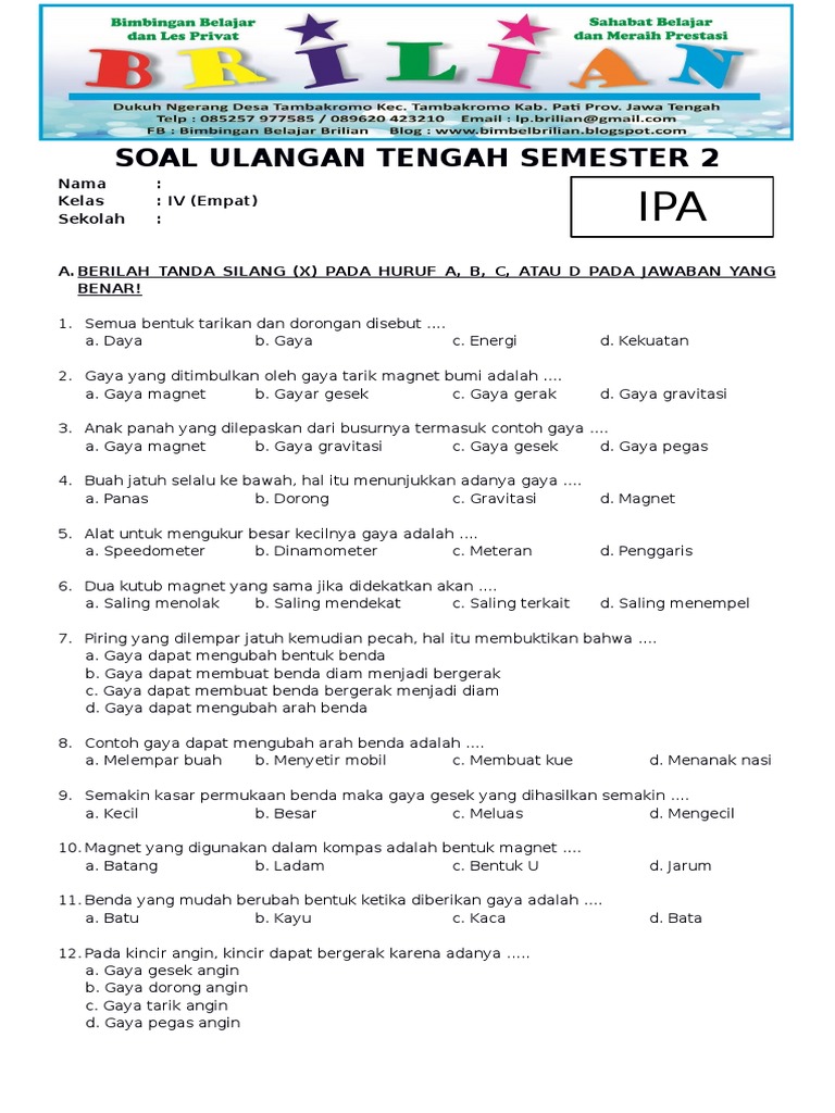 50 Soal dan Jawab IPA Kelas 4 SD 50 Soal dan Jawab IPA Kelas 4 SD