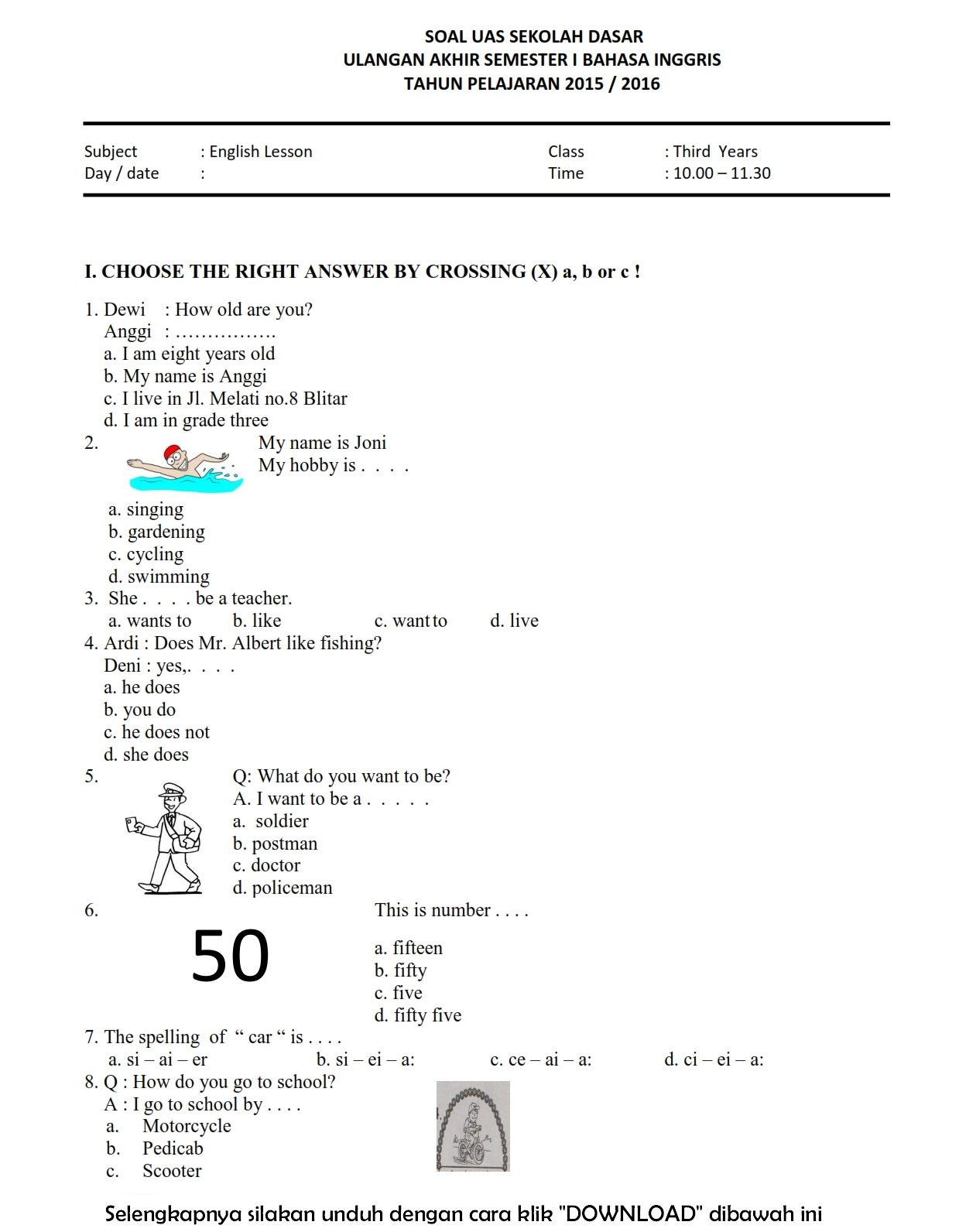 Rahasia Lulus Nilai Sempurna Soal UAS Bahasa Inggris Kelas 3 SD Semester 1 Wajib Tahu