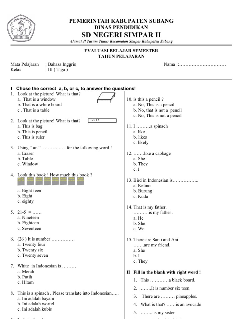 Rahasia Nilai Sempurna dengan Download Soal UAS Bahasa Inggris Kelas 3 SD Semester 2 PDF