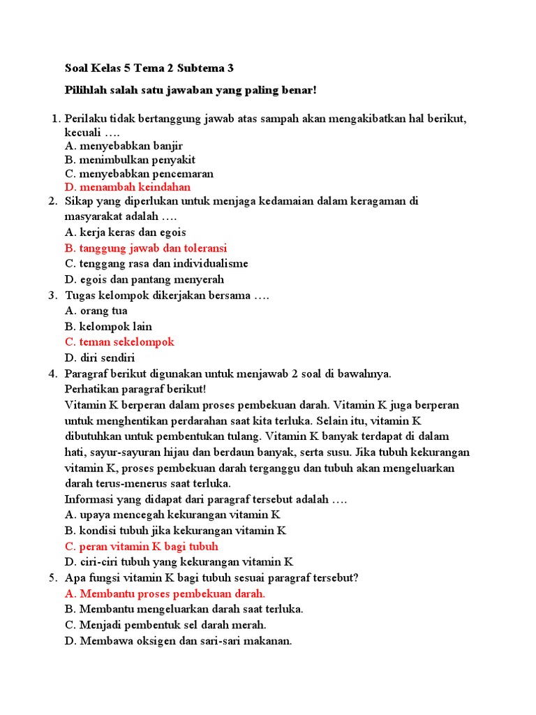 Ternyata Ini Rahasia Skor Tinggi Menjawab Soal Tema 2 Kelas 5 SD Subtema 3 Terbaru