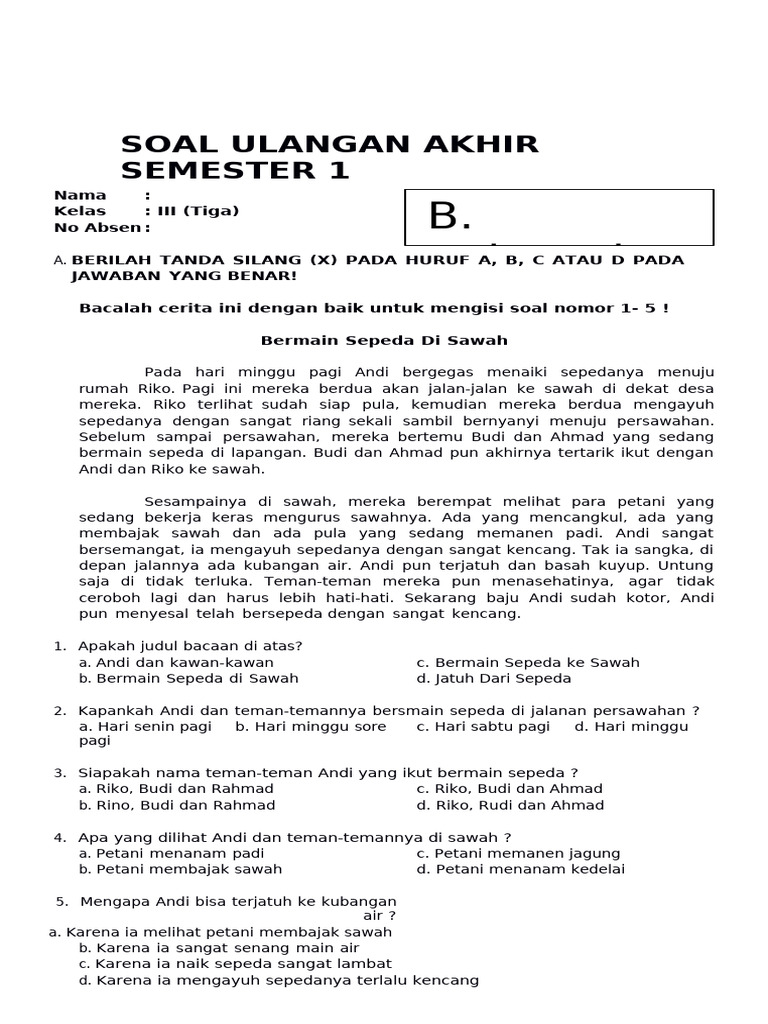 Wajib Tahu Bocoran soal uas bahasa indonesia semester 1 kelas 3 Agar Nilai Sempurna Wajib Tahu Bocoran soal uas bahasa indonesia semester 1 kelas 3 Agar Nilai Sempurna